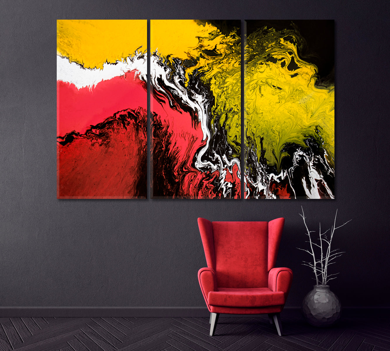 Abstract Fluid Acrylic Painting Canvas Print ArtLexy 3 Panels 36"x24" inches 
