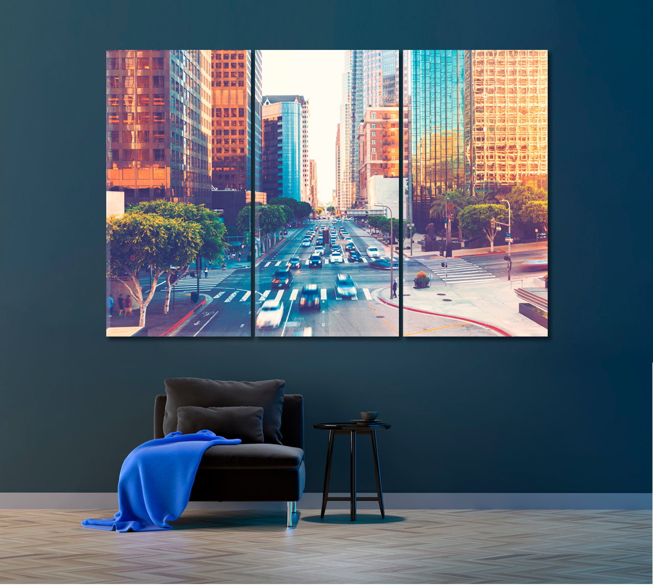 Downtown Los Angeles Traffic Canvas Print ArtLexy 3 Panels 36"x24" inches 