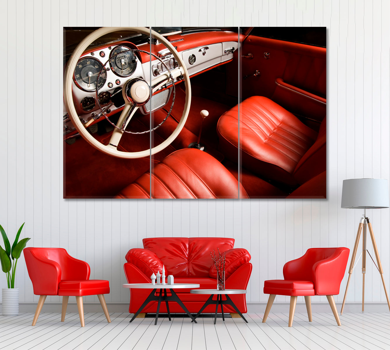 Luxury Car Interior Canvas Print ArtLexy 3 Panels 36"x24" inches 