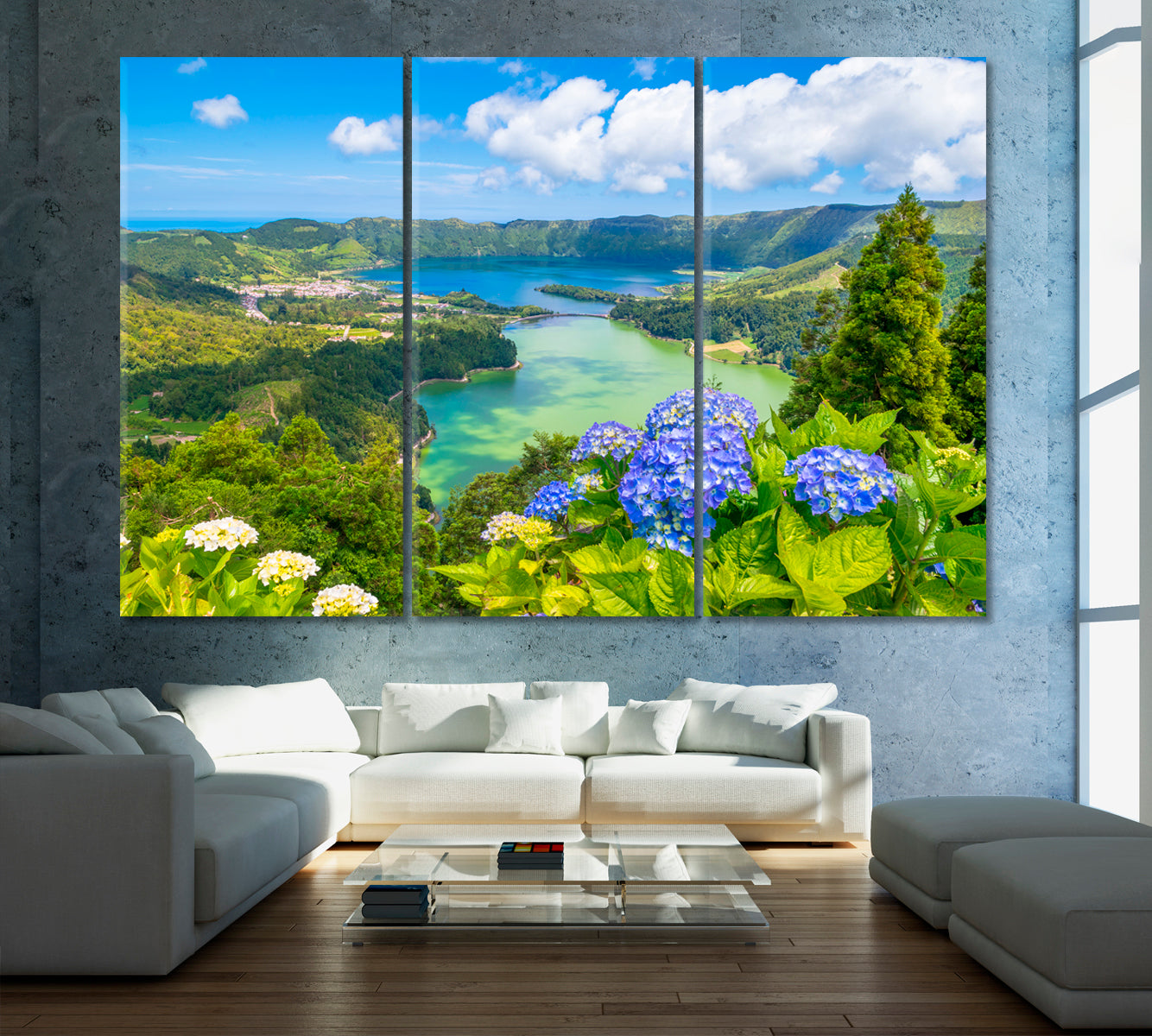 Seven Cities Lake Azores Canvas Print ArtLexy 3 Panels 36"x24" inches 