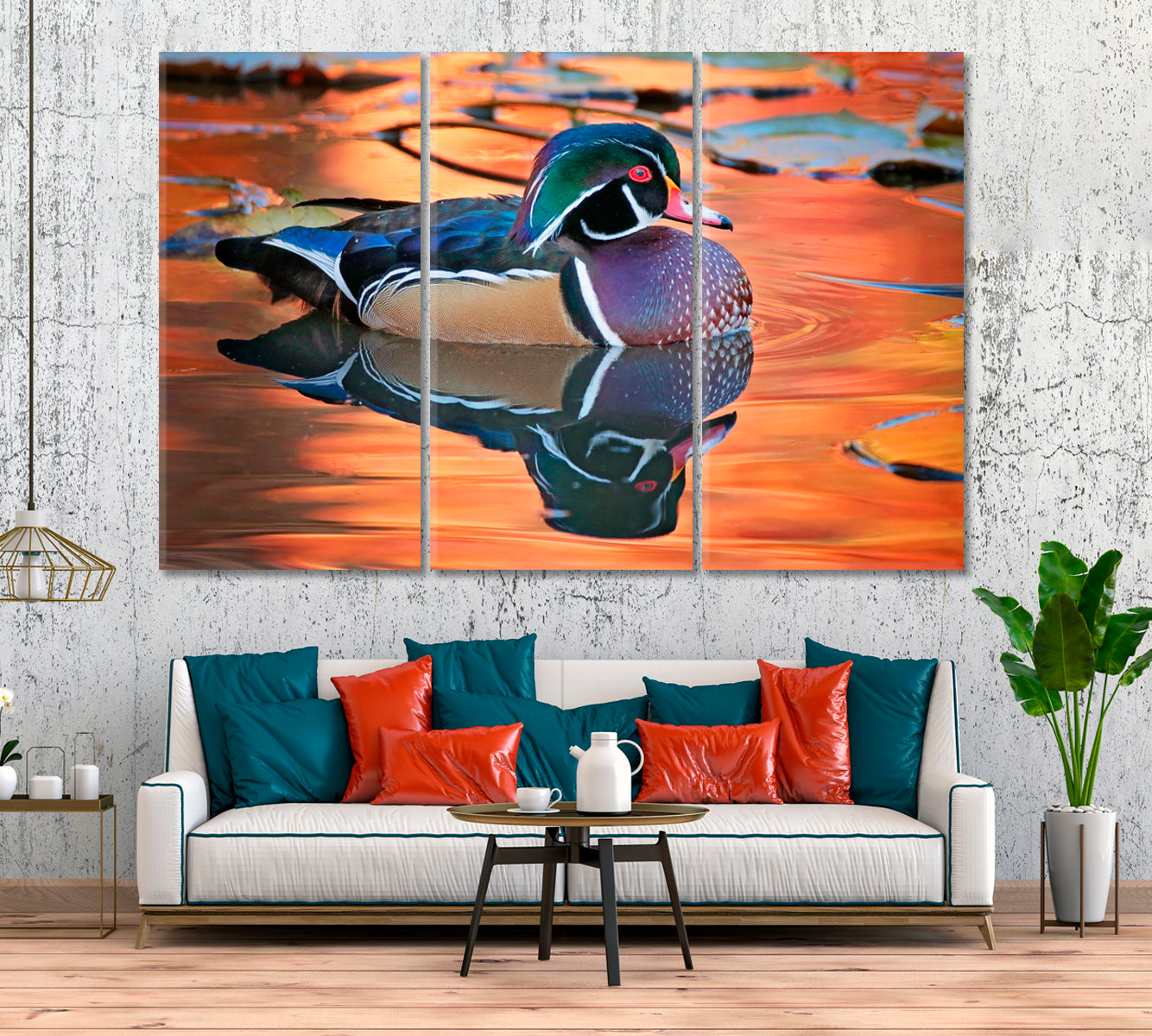 Wood Duck (Carolina Duck) Canvas Print ArtLexy 3 Panels 36"x24" inches 