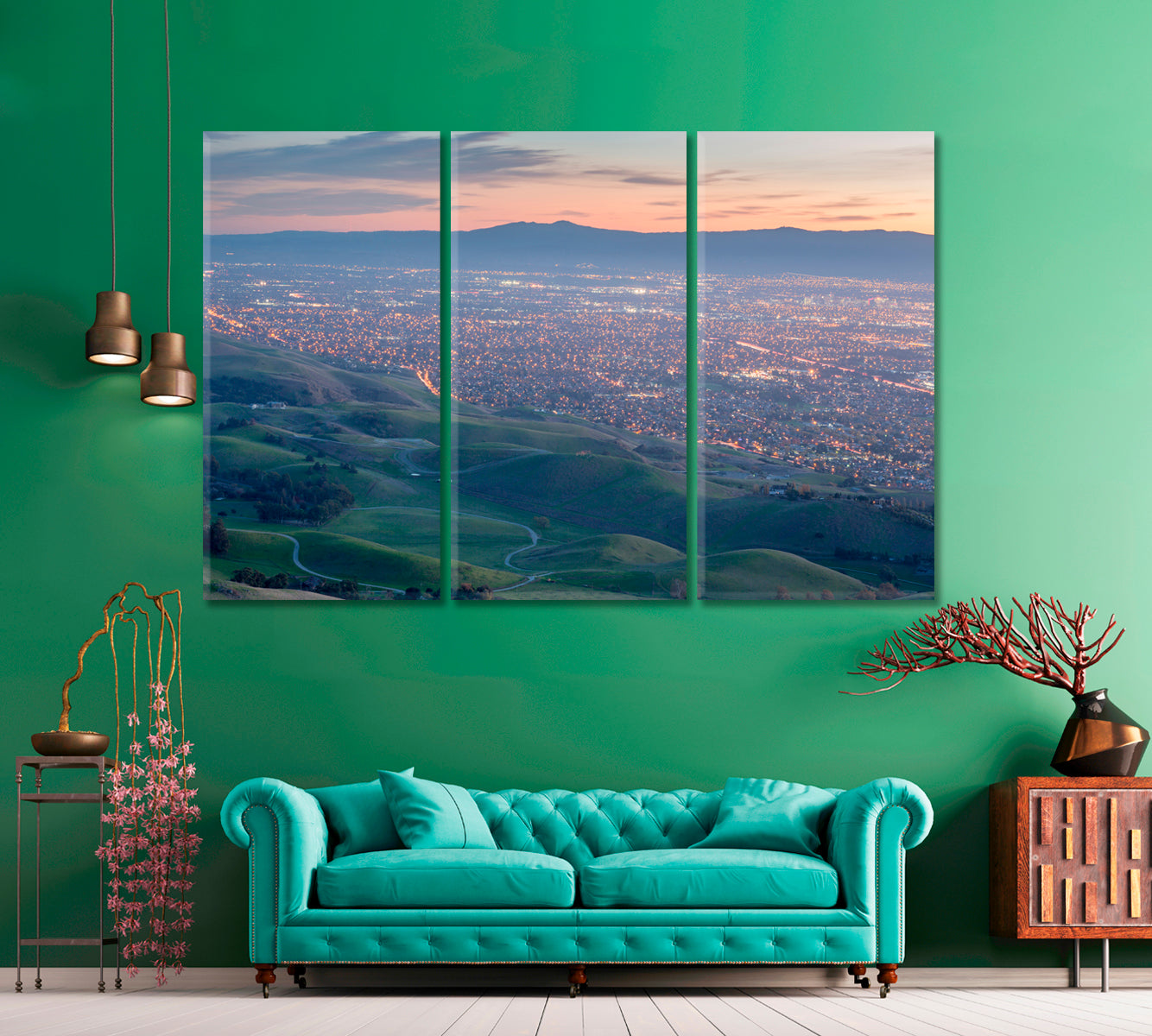 San Jose and Silicon Valley at Sunset California Canvas Print ArtLexy 3 Panels 36"x24" inches 