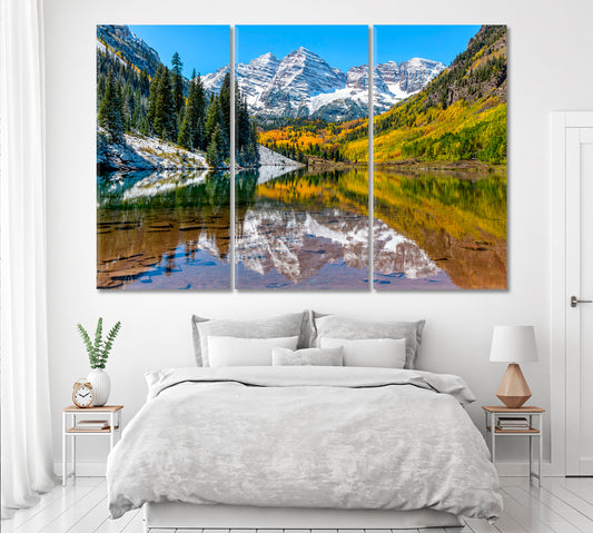 Maroon Bells and Maroon Lake in Autumn Aspen Colorado Canvas Print ArtLexy 5 Panels 36"x24" inches 