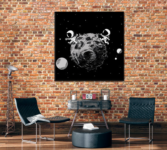 Astronauts on Planet Canvas Print ArtLexy 1 Panel 12"x12" inches 