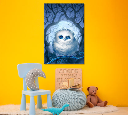 Cute White Owl with Blue Eyes Canvas Print ArtLexy   