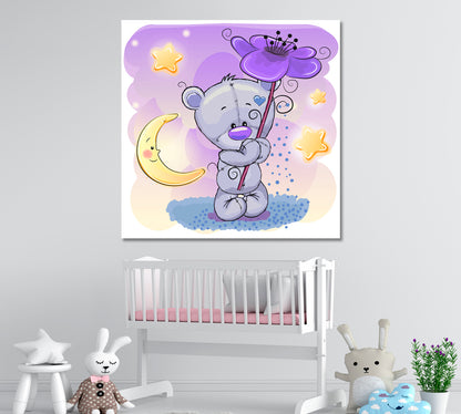 Teddy Bear with Flower Canvas Print ArtLexy   
