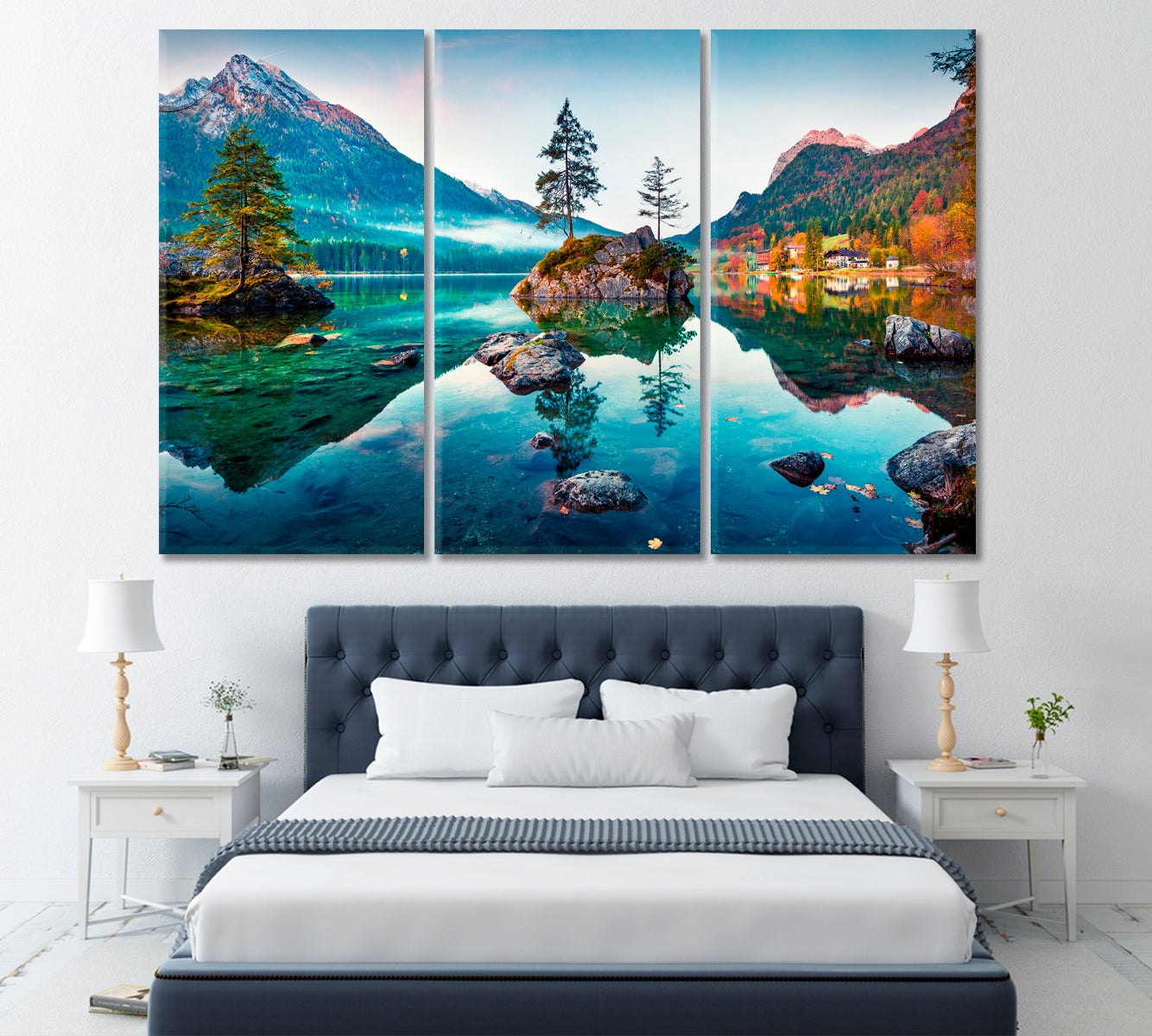 Hintersee Lake Bavarian Alps Canvas Print ArtLexy 3 Panels 36"x24" inches 