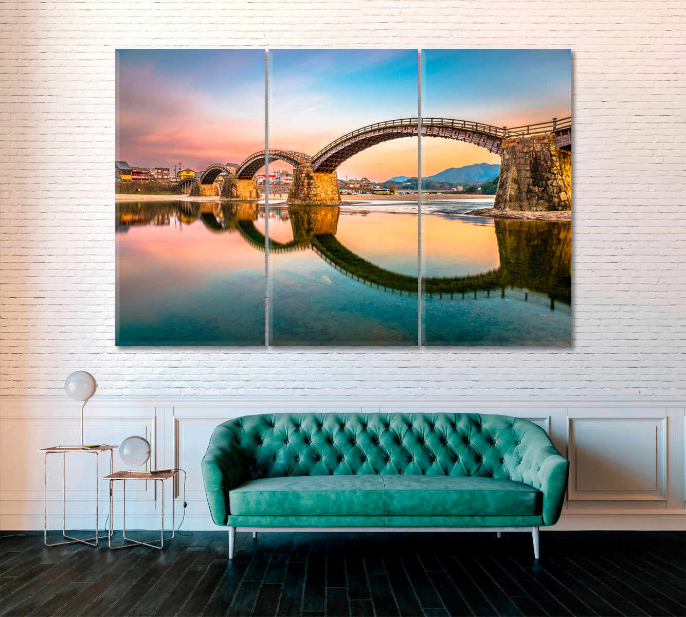 Kintai Bridge Over Nishiki River Japan Canvas Print ArtLexy 3 Panels 36"x24" inches 