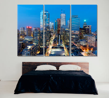 Toronto Canada Night City Skyline Canvas Print ArtLexy 3 Panels 36"x24" inches 