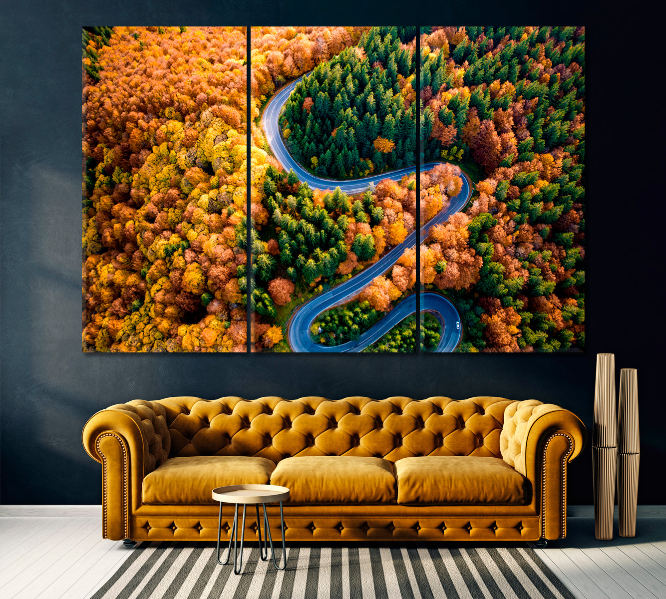 Road In Autumn Forest Canvas Print ArtLexy 3 Panels 36"x24" inches 