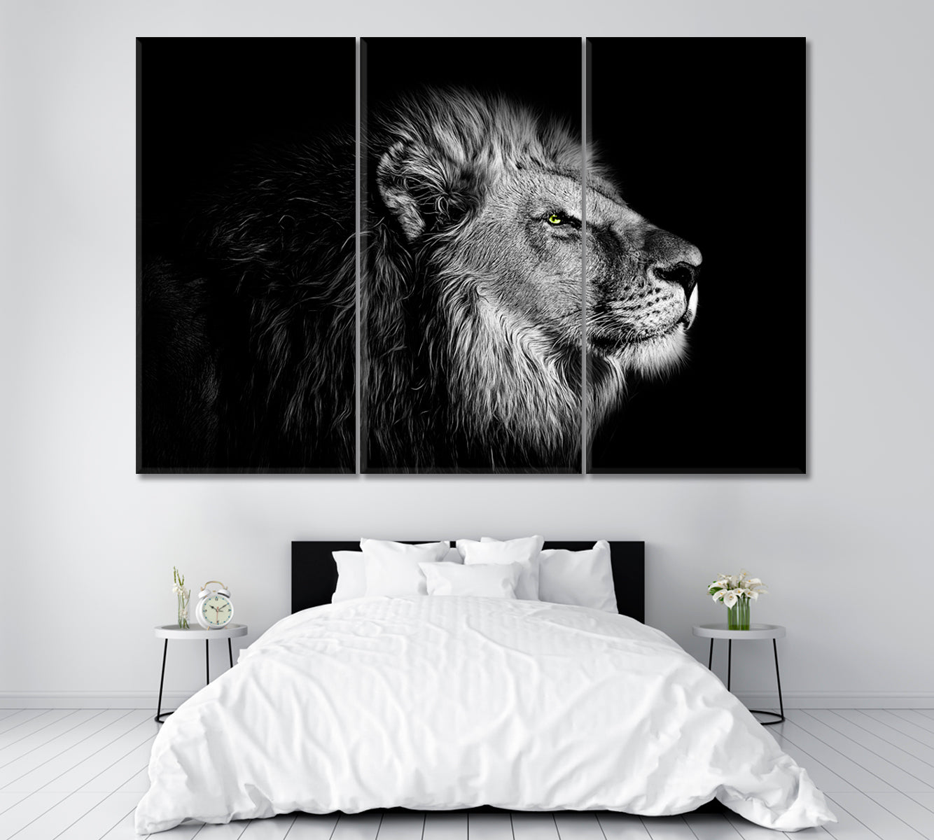 Lion Portrait in Black and White Canvas Print ArtLexy 3 Panels 36"x24" inches 