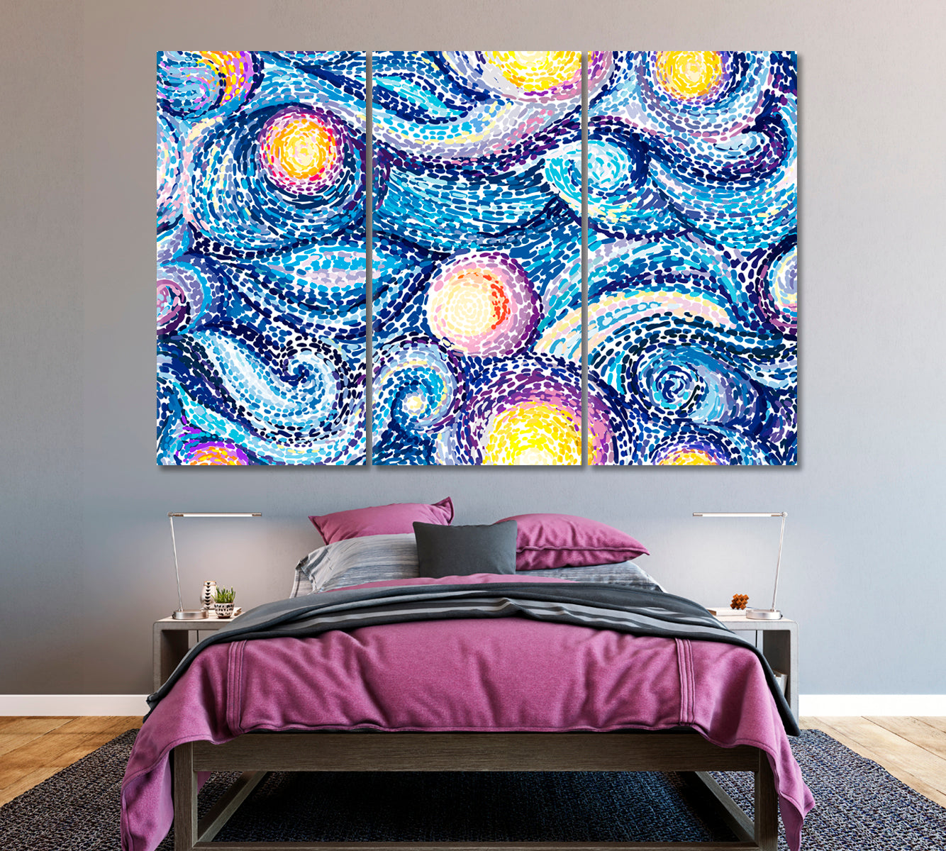 Starry Night Canvas Print ArtLexy 3 Panels 36"x24" inches 