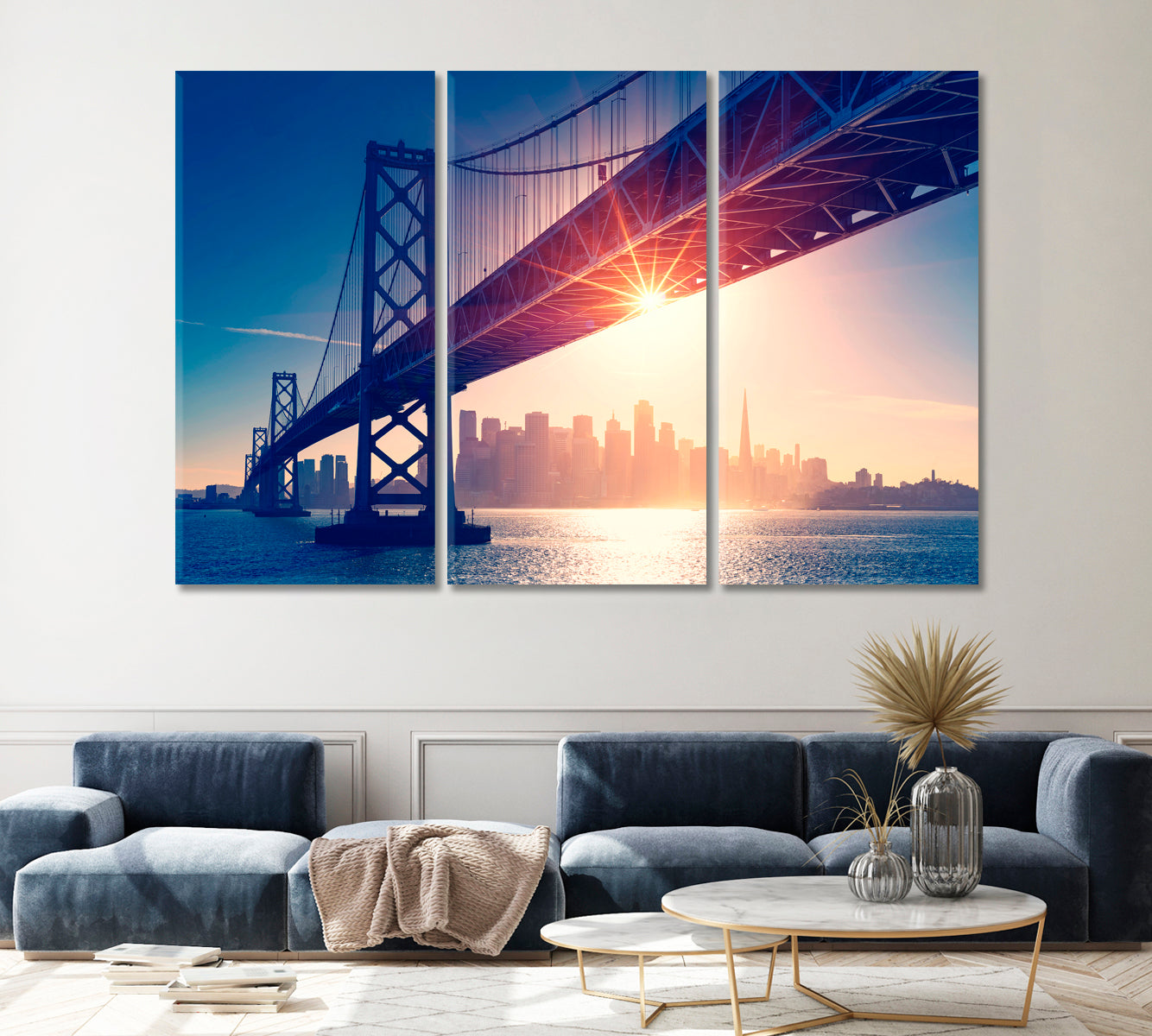 San Francisco Oakland Bay Bridge Canvas Print ArtLexy 3 Panels 36"x24" inches 