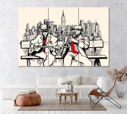 Street Jazz Musicians in New York Canvas Print ArtLexy 3 Panels 36"x24" inches 