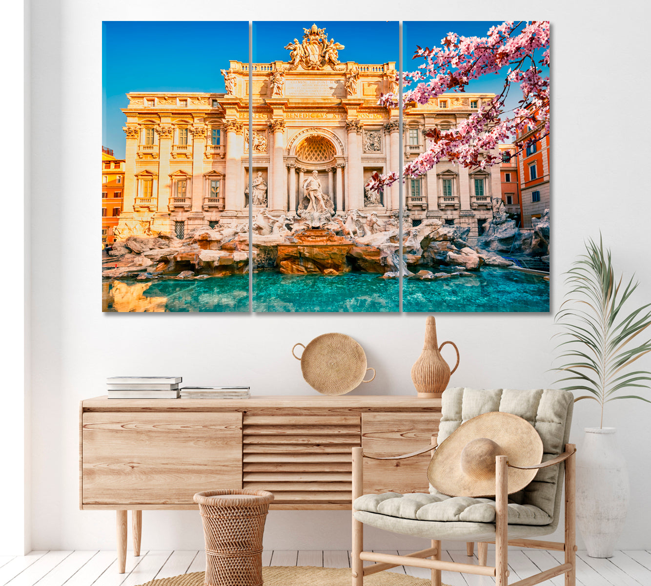 Trevi Fountain Rome Italy Canvas Print ArtLexy 3 Panels 36"x24" inches 
