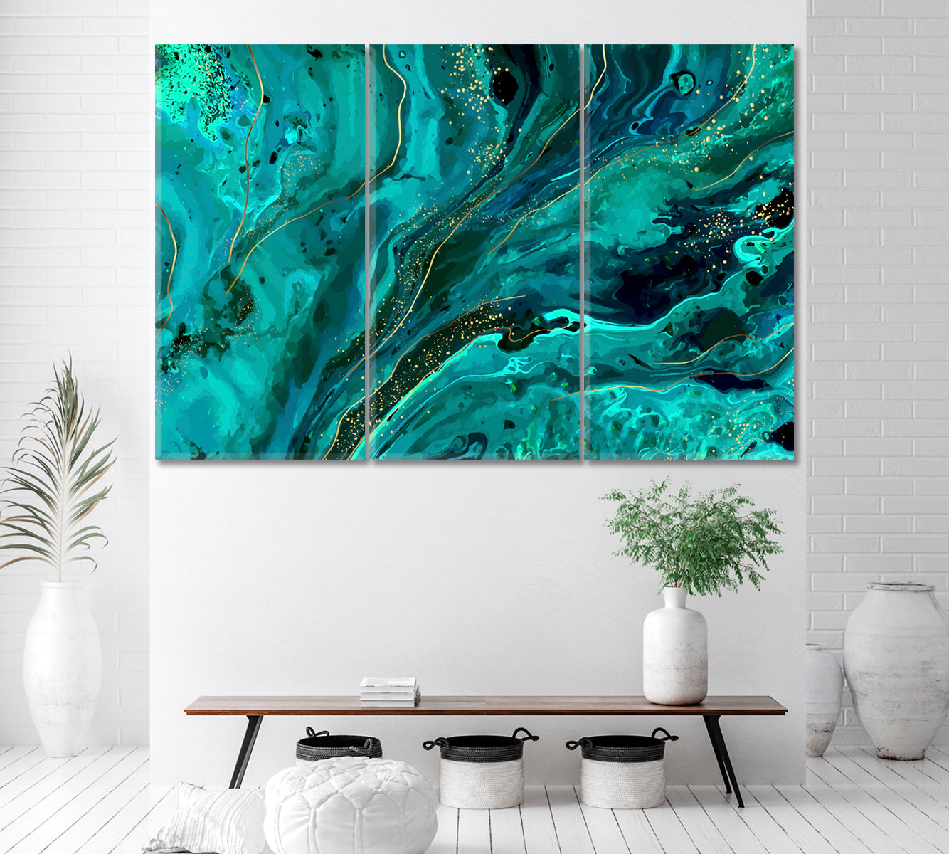 Abstract Green Marble Luxury Style Canvas Print ArtLexy 3 Panels 36"x24" inches 
