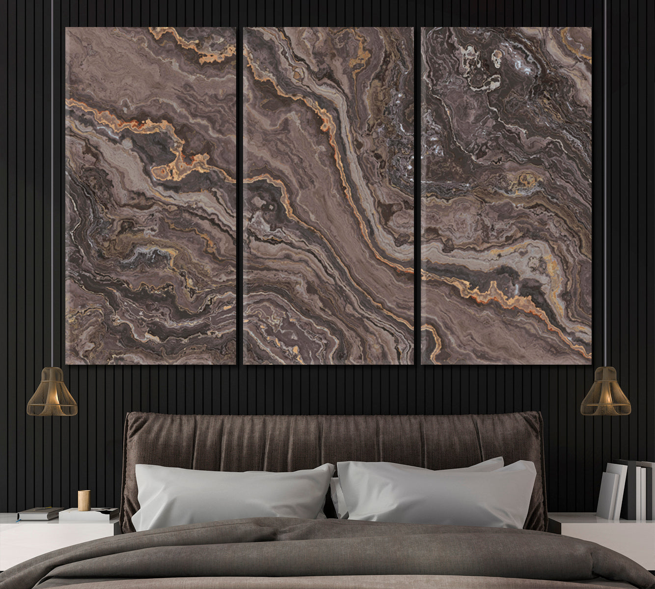 Beautiful Brown Marble with Veins Canvas Print ArtLexy 3 Panels 36"x24" inches 