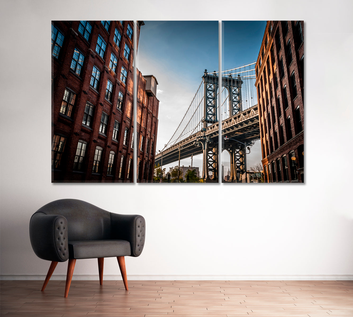 Manhattan Bridge Seen from Narrow Alley Canvas Print ArtLexy 3 Panels 36"x24" inches 