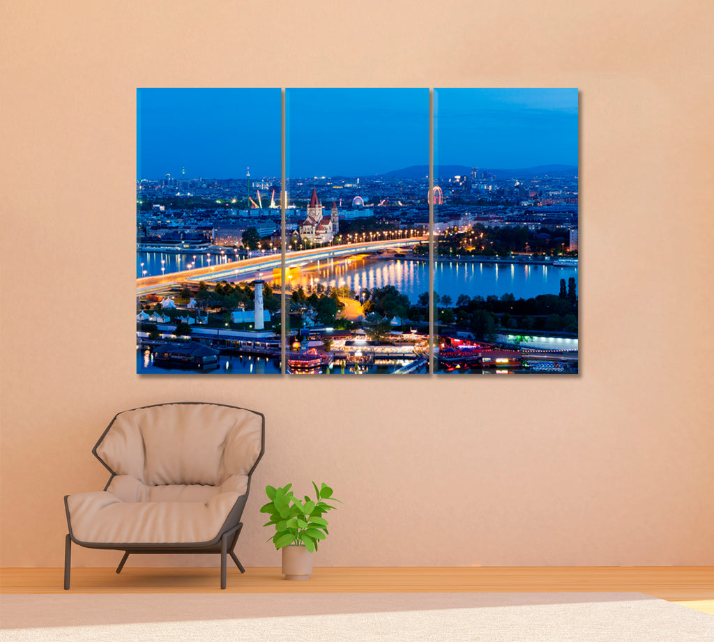 Vienna Cityscape at Night Canvas Print ArtLexy 3 Panels 36"x24" inches 