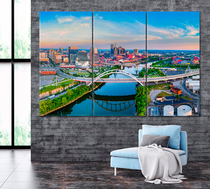 Downtown Nashville, Tennessee Cityscape Canvas Print ArtLexy 3 Panels 36"x24" inches 