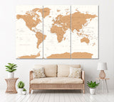 Political Vintage World Map Canvas Print ArtLexy 3 Panels 36"x24" inches 