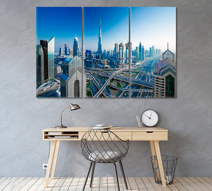 Dubai Skyline United Arab Emirates Canvas Print ArtLexy 3 Panels 36"x24" inches 