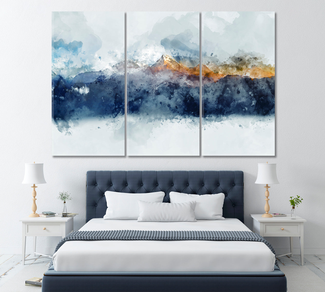 Abstract Watercolor Mountain Range Canvas Print ArtLexy 3 Panels 36"x24" inches 