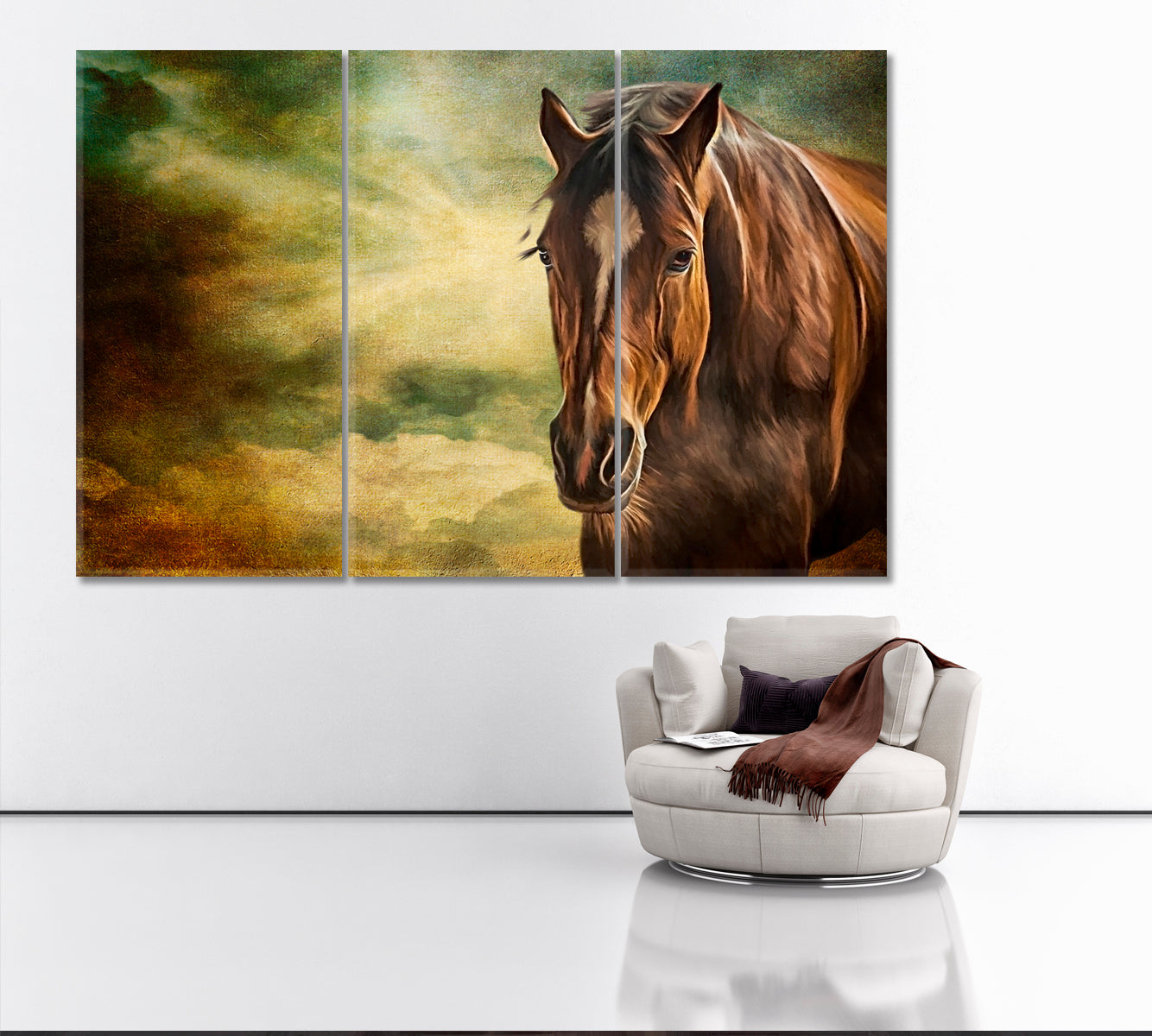 Beautiful Art Portrait of Horse Canvas Print ArtLexy 3 Panels 36"x24" inches 