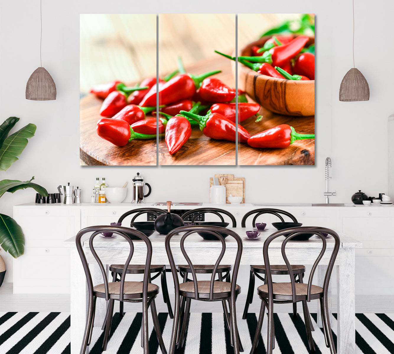 Spicy Chili Peppers Canvas Print ArtLexy 3 Panels 36"x24" inches 