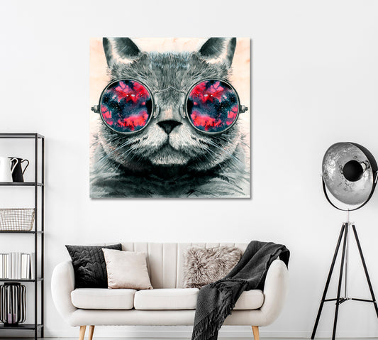 Fluffy Cat in Sunglasses Canvas Print ArtLexy 1 Panel 12"x12" inches 