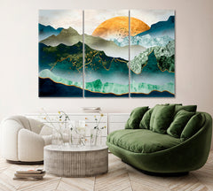 Abstract Mountains at Sunset Canvas Print ArtLexy 3 Panels 36"x24" inches 