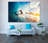 Surfer on Ocean Wave Canvas Print ArtLexy 3 Panels 36"x24" inches 