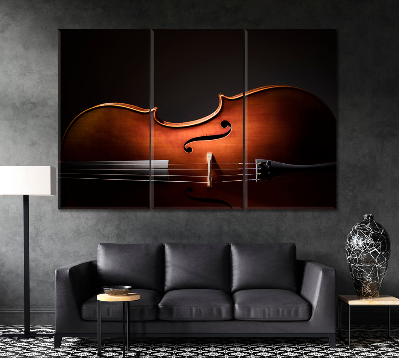 Silhouette of Cello Canvas Print ArtLexy 3 Panels 36"x24" inches 