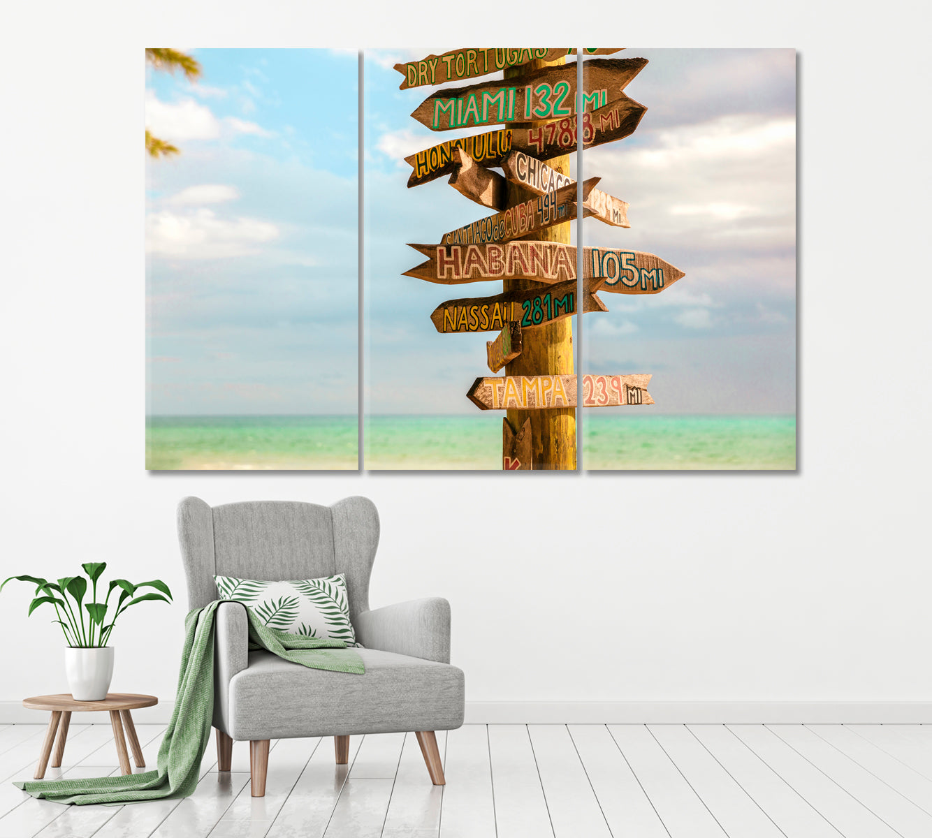 Tourist Pointer Key West Zachary Beach Canvas Print ArtLexy 3 Panels 36"x24" inches 