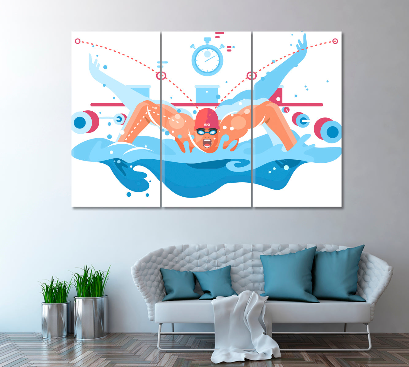 Professional Swimmer Canvas Print ArtLexy 3 Panels 36"x24" inches 