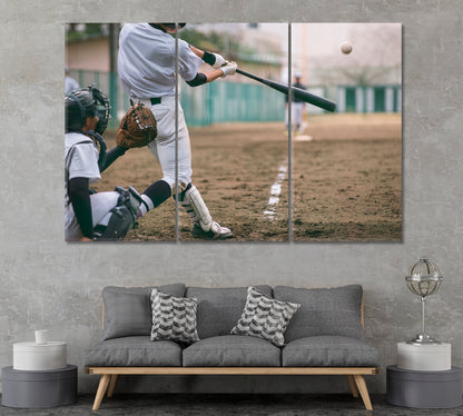 High School Baseball Player Canvas Print ArtLexy 3 Panels 36"x24" inches 