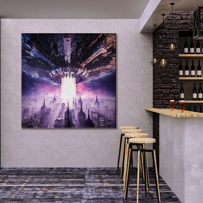 Alien Spaceship Over City Canvas Print ArtLexy   