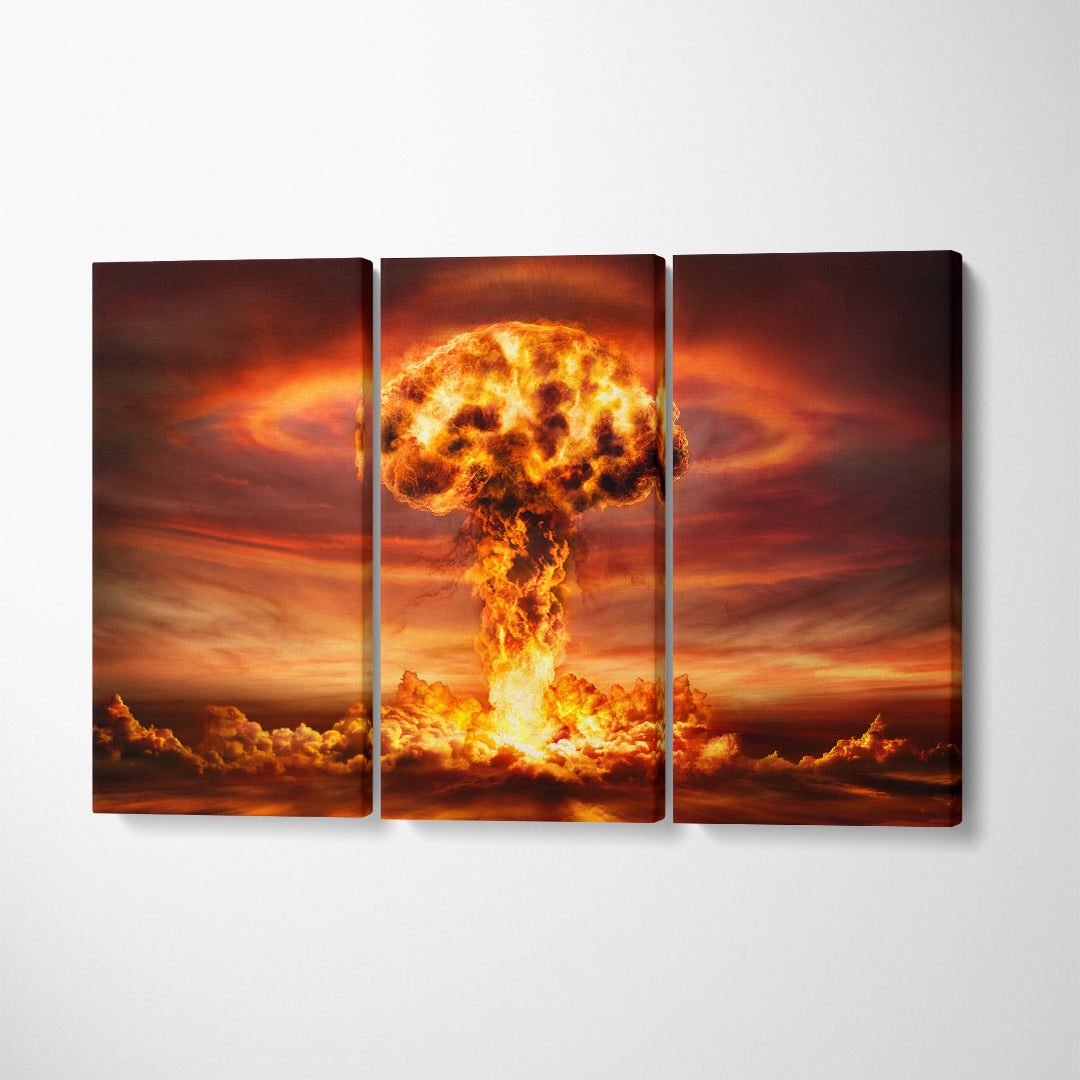Nuclear Bombs Create Mushroom Clouds Canvas Print ArtLexy 3 Panels 36"x24" inches 