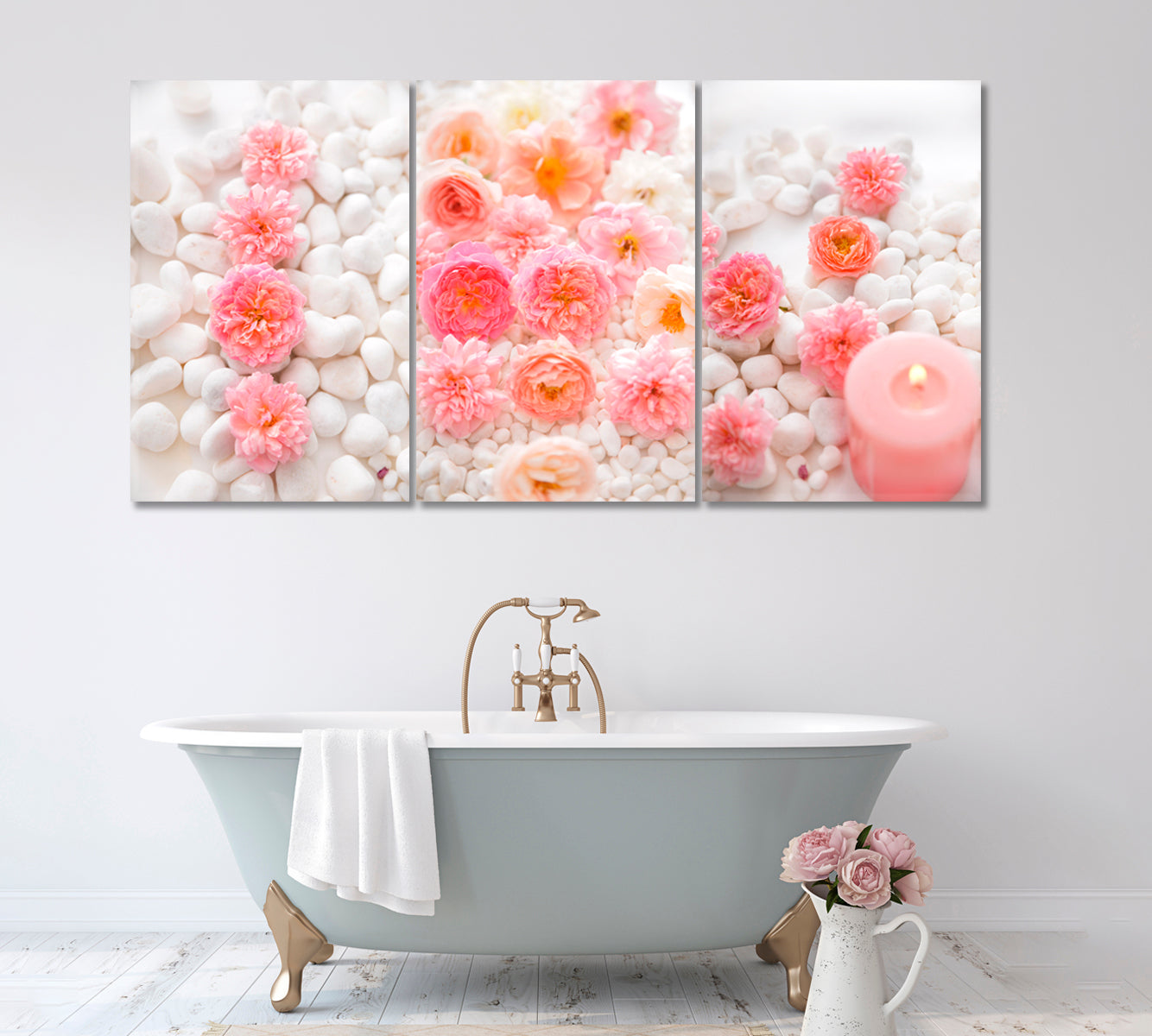 Set of 3 Spa Stones and Pink Roses Canvas Print ArtLexy   