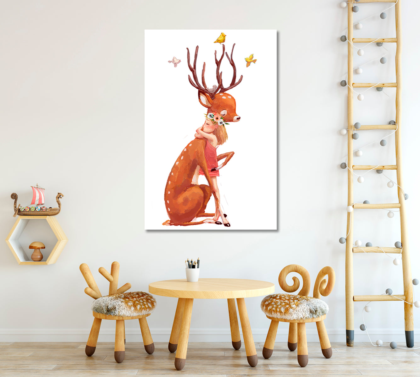 Girl with Deer Canvas Print ArtLexy 1 Panel 16"x24" inches 