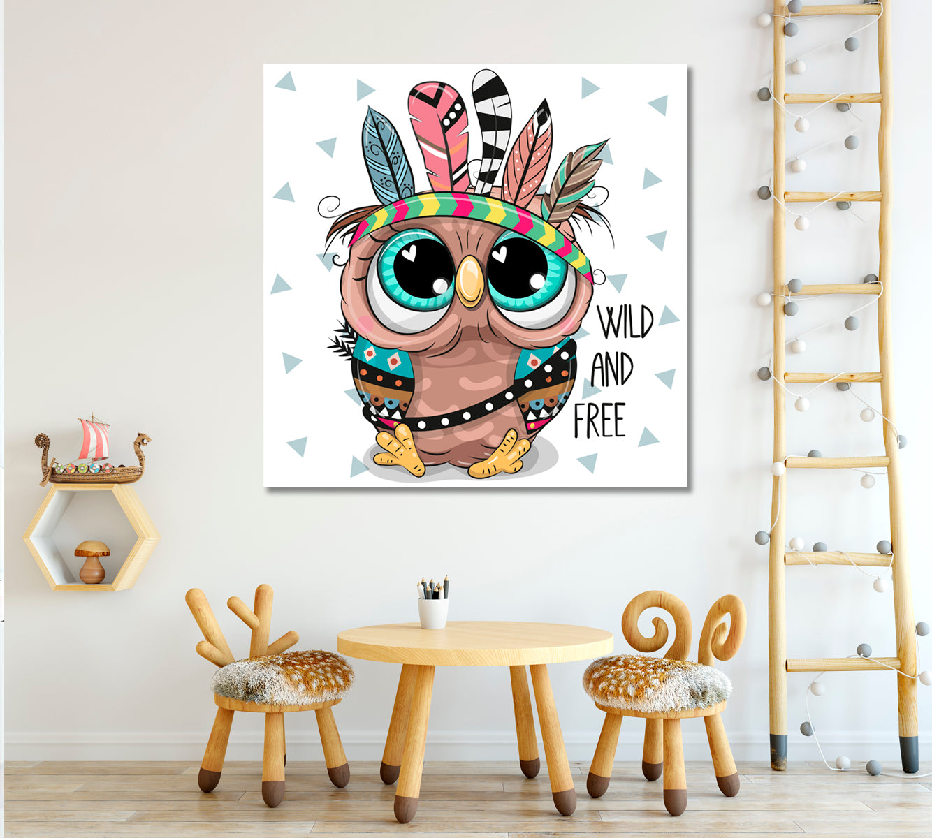 Cute Cartoon Tribal Owl Canvas Print ArtLexy 1 Panel 12"x12" inches 