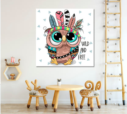 Cute Cartoon Tribal Owl Canvas Print ArtLexy 1 Panel 12"x12" inches 