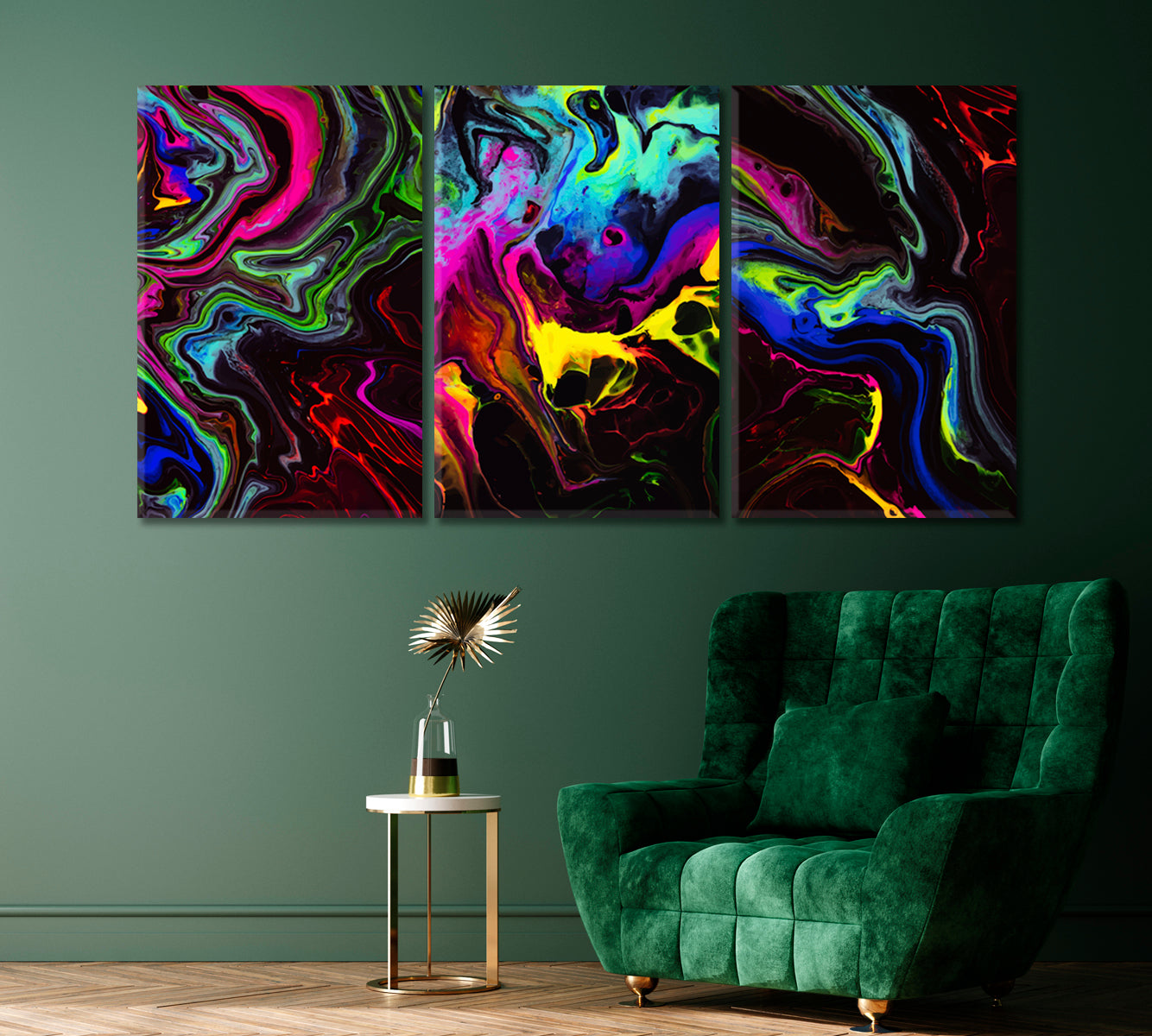Set of 3 Beautiful Abstract Colorful Marble Canvas Print ArtLexy 3 Panels 48”x24” inches 