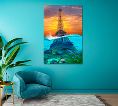 Sunk Eiffel Tower in Surreal Style Canvas Print ArtLexy 1 Panel 16"x24" inches 
