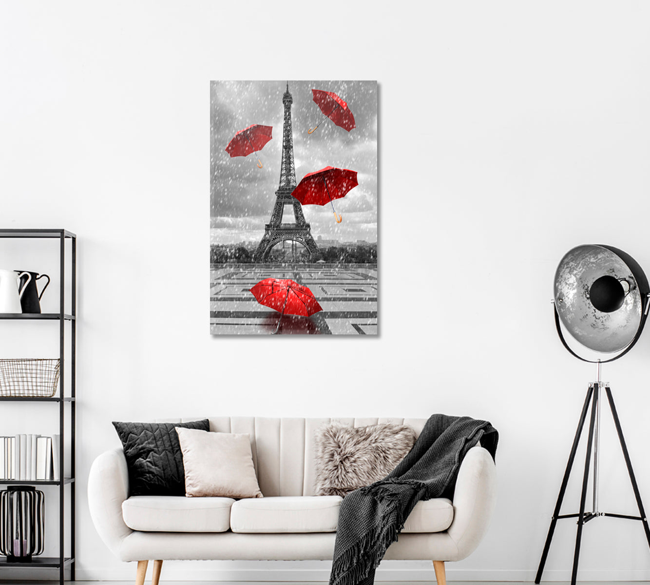 Eiffel Tower with Flying Red Umbrellas Canvas Print ArtLexy   