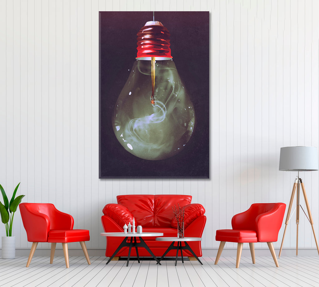 Light Bulb with Burnt Matchstick Inside Canvas Print ArtLexy   