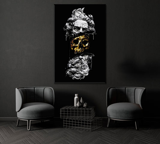 Poseidon Face Statue with Golden Skull Canvas Print ArtLexy 1 Panel 16"x24" inches 