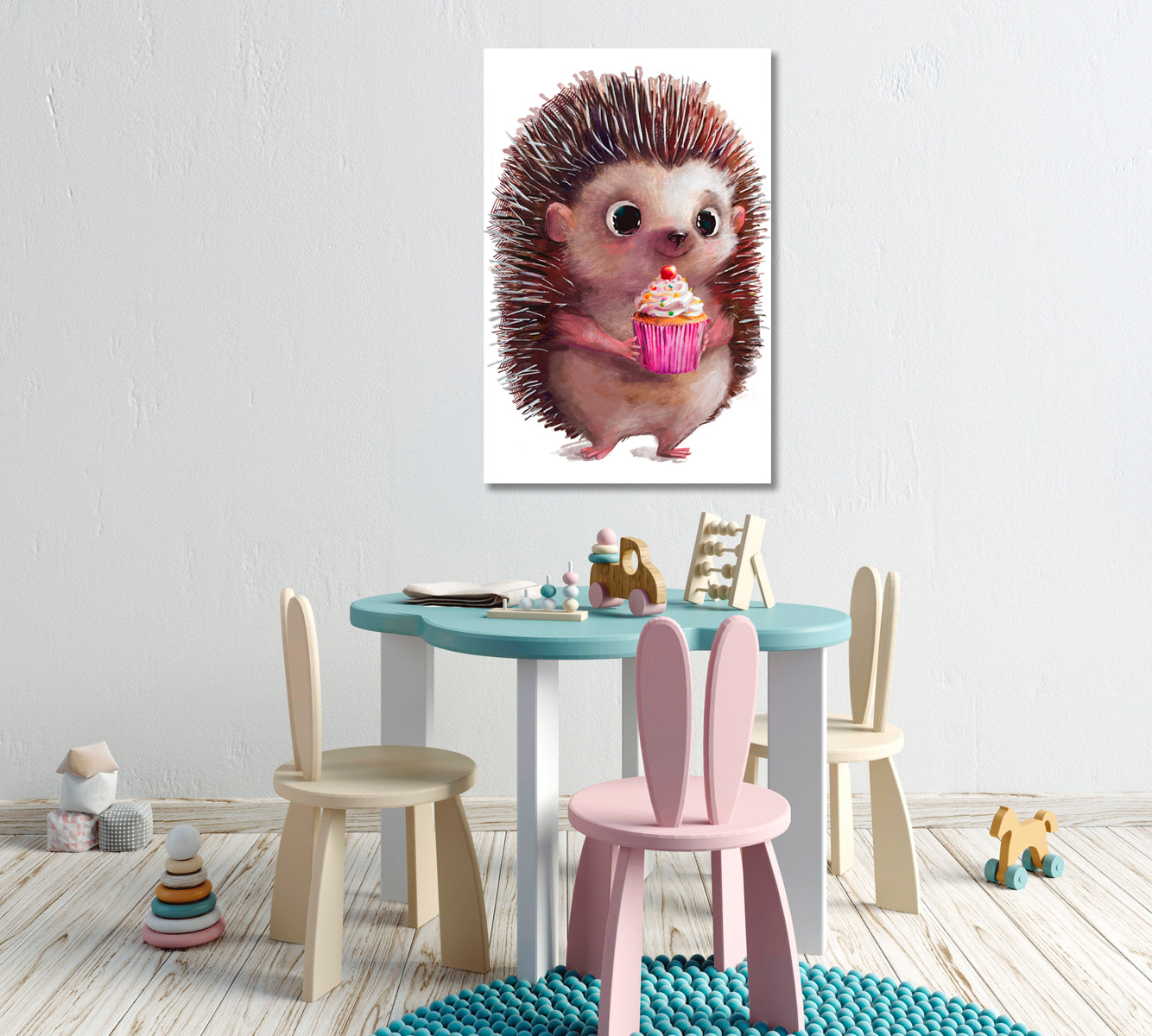 Little Hedgehog with Cake Canvas Print ArtLexy   