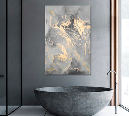 Luxury Liquid Gray Marble with Golden Veins Canvas Print ArtLexy 1 Panel 16"x24" inches 
