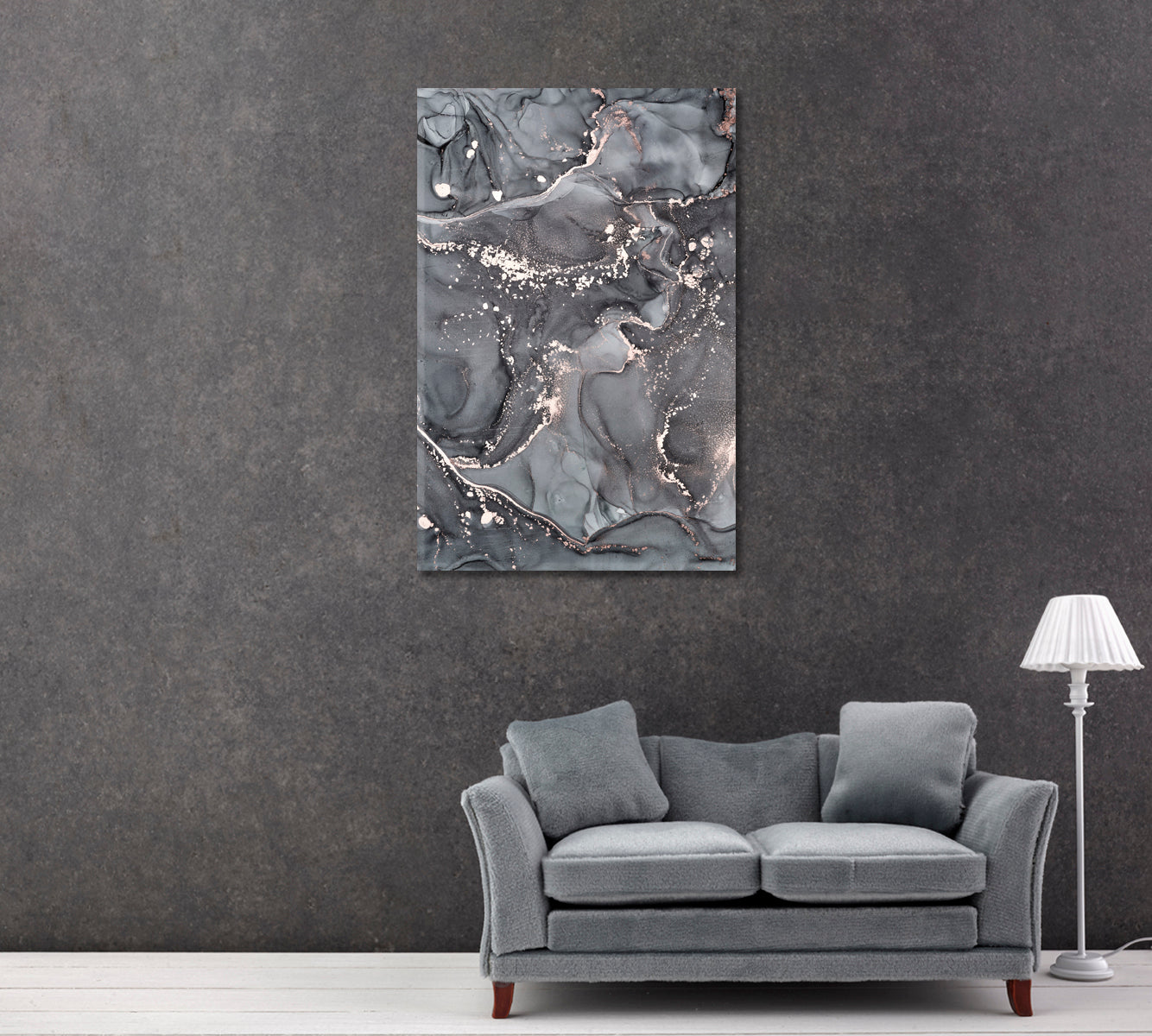 Abstract Gray Fluid Marble Canvas Print ArtLexy 1 Panel 16"x24" inches 